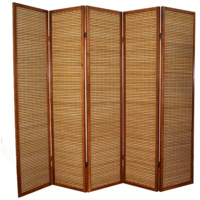 PEGANE Paravent en Bois Brun avec Bambou de 5 pans - Publicité PEGANE Paravent en Bois Brun avec Bambou de 5 pans - Publicité