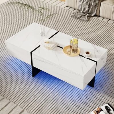 Merax Table de Salon LED Avec Espace de Rangement, Table Basse Brillante Avec Tiroirs, Moderne, 100 x 50 x 34,5 cm, Blanche - Publicité Merax Table de Salon LED Avec Espace de Rangement, Table Basse Brillante Avec Tiroirs, Moderne, 100 x 50 x 34,5 cm, Blanche - Publicité