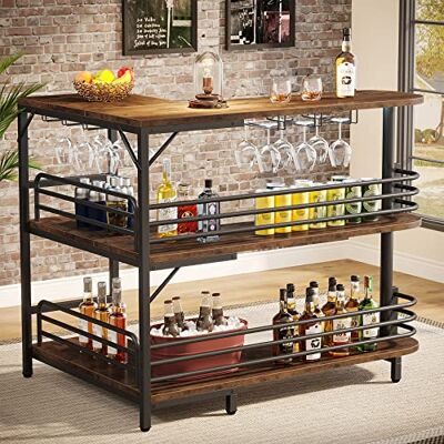Tribesigns Table de Bar en Forme de L, 3 Tiers Liquor Table de bistrot avec étagère à vin et Support pour Les Verres à vin, Table de Cuisine d'angle, pour Le Salon, la Cuisine, Brun Rustique - Publicité Tribesigns Table de Bar en Forme de L, 3 Tiers Liquor Table de bistrot avec étagère à vin et Support pour Les Verres à vin, Table de Cuisine d'angle, pour Le Salon, la Cuisine, Brun Rustique - Publicité