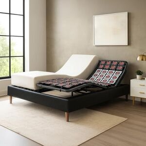 SAMPUR Pack Relaxation : Sommier, Contour Simili Cuir Noir & Matelas mémoire de Forme Orthopédique à plots réglables Cadre de lit Simili Cuir 5 Positions de Couchage (180 x 200 cm) - Publicité SAMPUR Pack Relaxation : Sommier, Contour Simili Cuir Noir & Matelas mémoire de Forme Orthopédique à plots réglables Cadre de lit Simili Cuir 5 Positions de Couchage (180 x 200 cm) - Publicité