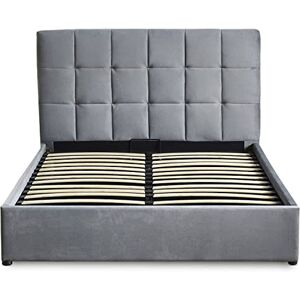 Menzzo Lit Coffre LUFTANI 180x200 cm – Velours Argent – Sommier relevable avec Rangement – Tête de lit capitonnée – Lit Double Design Moderne - Publicité Menzzo Lit Coffre LUFTANI 180x200 cm – Velours Argent – Sommier relevable avec Rangement – Tête de lit capitonnée – Lit Double Design Moderne - Publicité