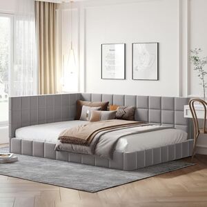 Merax Canapé-lit 140 x 200 cm, multifonctionnel, avec sommier à lattes, tissu en velours, gris (sans matelas) - Publicité Merax Canapé-lit 140 x 200 cm, multifonctionnel, avec sommier à lattes, tissu en velours, gris (sans matelas) - Publicité