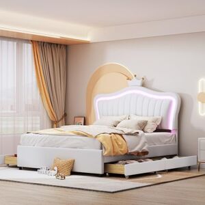 Merax Lit Enfant 140 × 200 cm Blanc avec LED & Rangement, lit Fille Motif Couronne PU-Cuir, tiroirs intégrés + Lattes, Cadre Bois/MDF, lit Stockage Princesses, Ans Matelas - Publicité Merax Lit Enfant 140 × 200 cm Blanc avec LED & Rangement, lit Fille Motif Couronne PU-Cuir, tiroirs intégrés + Lattes, Cadre Bois/MDF, lit Stockage Princesses, Ans Matelas - Publicité