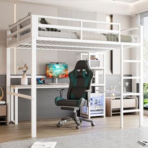 Merax Lit mezzanine en métal 140 x 200 cm avec bureau et plusieurs étagères, prise de courant, USB et Type-C Cadre de lit avec sommier à lattes (sans matelas) pour enfants/adultes Blanc - Publicité Merax Lit mezzanine en métal 140 x 200 cm avec bureau et plusieurs étagères, prise de courant, USB et Type-C Cadre de lit avec sommier à lattes (sans matelas) pour enfants/adultes Blanc - Publicité