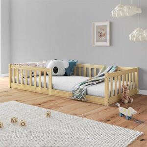 IDIMEX Lit Enfant Gustavo avec sommier lit au Sol 90x190 cm d'inspiration Montessori, avec barrières de Protection, en Bois Massif Coloris Naturel - Publicité IDIMEX Lit Enfant Gustavo avec sommier lit au Sol 90x190 cm d'inspiration Montessori, avec barrières de Protection, en Bois Massif Coloris Naturel - Publicité