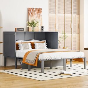 Merax Lit d'armoire 140 x 200 cm, lit pliant, avec sommier à lattes, lit mural pour adolescents et adultes, gris (sans matelas) - Publicité Merax Lit d'armoire 140 x 200 cm, lit pliant, avec sommier à lattes, lit mural pour adolescents et adultes, gris (sans matelas) - Publicité