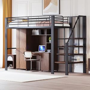 Merax Lit Mezzanine 90x200 cm en Métal, Espace de Rangement sous Le Lit, Échelle Incluse, Lit Gain de Place, pour Enfants et Adultes, Noir (sans Matelas) - Publicité Merax Lit Mezzanine 90x200 cm en Métal, Espace de Rangement sous Le Lit, Échelle Incluse, Lit Gain de Place, pour Enfants et Adultes, Noir (sans Matelas) - Publicité