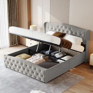HYNHXBP Lit Coffre 140 x 200 cm avec sommier, lit Double en Velours avec Cadre à Lattes et tête de lit, lit d'appoint, Convient aux Adolescents et aux Adultes, Matelas Non Inclus (Gris, 140 x 200 cm) - Publicité HYNHXBP Lit Coffre 140 x 200 cm avec sommier, lit Double en Velours avec Cadre à Lattes et tête de lit, lit d'appoint, Convient aux Adolescents et aux Adultes, Matelas Non Inclus (Gris, 140 x 200 cm) - Publicité