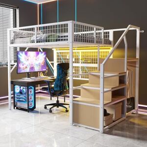 Merax Lit Mezzanine Métal 140x200 cm, avec Bande LED APP, Échelle‑Rangement et Armoire Ouverte, Espace sous Lit, pour Enfants et Adolescents, Blanc (sans Matelas) - Publicité Merax Lit Mezzanine Métal 140x200 cm, avec Bande LED APP, Échelle‑Rangement et Armoire Ouverte, Espace sous Lit, pour Enfants et Adolescents, Blanc (sans Matelas) - Publicité