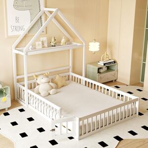 Merax Lit Enfant 140 x 200 cm, Cabane au Sol Avec Protection Antichute, Espace de Rangement et Sommier à Lattes, Pour Garçons et Filles, Blanc (Sans Matelas) - Publicité Merax Lit Enfant 140 x 200 cm, Cabane au Sol Avec Protection Antichute, Espace de Rangement et Sommier à Lattes, Pour Garçons et Filles, Blanc (Sans Matelas) - Publicité