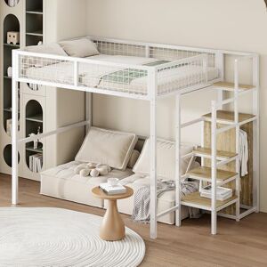 Merax Lit Mezzanine 1 Place 140 x 200 cm, Multifonctionnel Lit Mezzanine Enfant avec Garde-Robe et Escaliers de Rangement, Métal, Blanc (sans Matelas) - Publicité Merax Lit Mezzanine 1 Place 140 x 200 cm, Multifonctionnel Lit Mezzanine Enfant avec Garde-Robe et Escaliers de Rangement, Métal, Blanc (sans Matelas) - Publicité