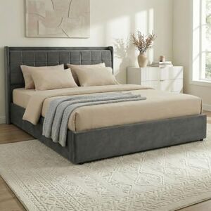 IDIMEX Lit Coffre Yaro rembourré, Lit Double avec Rangement 160x200 cm, Gris Foncé, Sommier à Lattes Inclus, Grand Espace de Rangement, Tête de Lit Capitonnée en Tissu, Velours Doux et Raffiné - Publicité IDIMEX Lit Coffre Yaro rembourré, Lit Double avec Rangement 160x200 cm, Gris Foncé, Sommier à Lattes Inclus, Grand Espace de Rangement, Tête de Lit Capitonnée en Tissu, Velours Doux et Raffiné - Publicité