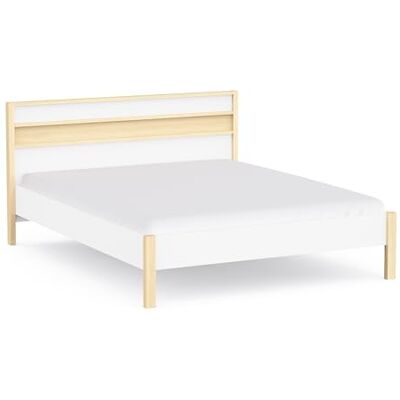 Demeyere Cadre de Lit 160x200 cm Blanc et Décor Bois avec Tête de Lit Intégrée – Lit Double Queen Size Confortable – Fabriqué en France - Publicité Demeyere Cadre de Lit 160x200 cm Blanc et Décor Bois avec Tête de Lit Intégrée – Lit Double Queen Size Confortable – Fabriqué en France - Publicité