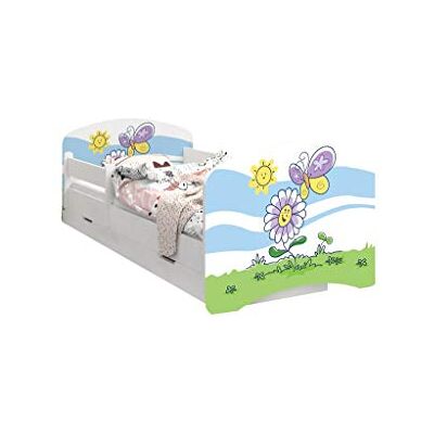Happy Babies LIT D'ENFANT DOUBLE FACE AVEC TIROIR Design moderne avec bords sécurisés et matelas en mousse antichute 7 cm (Fleur et Papillon, 140x70) - Publicité Happy Babies LIT D'ENFANT DOUBLE FACE AVEC TIROIR Design moderne avec bords sécurisés et matelas en mousse antichute 7 cm (Fleur et Papillon, 140x70) - Publicité