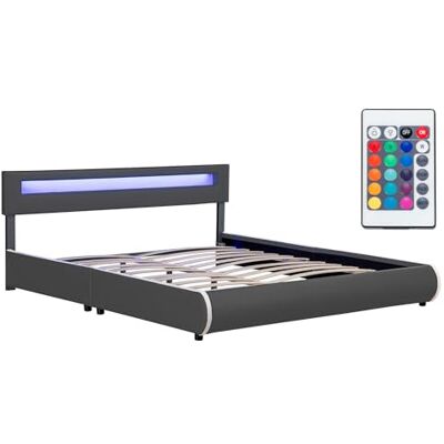 Juskys Lit rembourré Sevilla 180x200 cm avec LED, sommier à Lattes & tête de lit, Similicuir, 16 réglages de Couleur & télécommande, Cadre de lit pour Adulte et ado, 2 Personnes, Gris foncé - Publicité Juskys Lit rembourré Sevilla 180x200 cm avec LED, sommier à Lattes & tête de lit, Similicuir, 16 réglages de Couleur & télécommande, Cadre de lit pour Adulte et ado, 2 Personnes, Gris foncé - Publicité