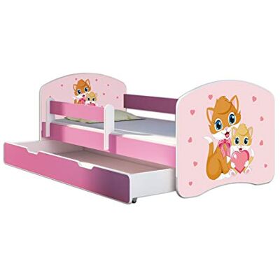 ACMA Lit Enfant 70 x 140 cm avec Tiroir, Matelas et Sommier à Lattes Lit Junior avec Barrière de Sécurité, Personnalisé Motif 33 Chats Rose, Lit pour Fille dès 3 Ans, Charge Jusqu’à 120 kg - Publicité ACMA Lit Enfant 70 x 140 cm avec Tiroir, Matelas et Sommier à Lattes Lit Junior avec Barrière de Sécurité, Personnalisé Motif 33 Chats Rose, Lit pour Fille dès 3 Ans, Charge Jusqu’à 120 kg - Publicité