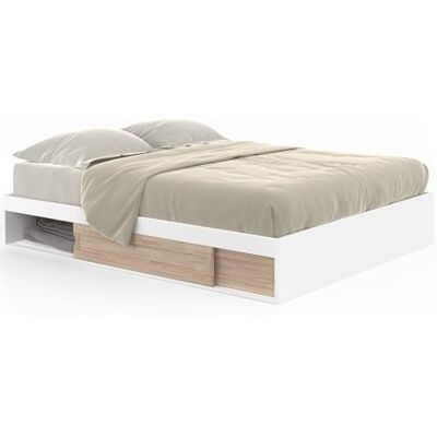 IDMarket Cadre de lit Double Salem Blanc et façon hêtre 140 x 190 cm Avec rangements et sommier - Publicité IDMarket Cadre de lit Double Salem Blanc et façon hêtre 140 x 190 cm Avec rangements et sommier - Publicité