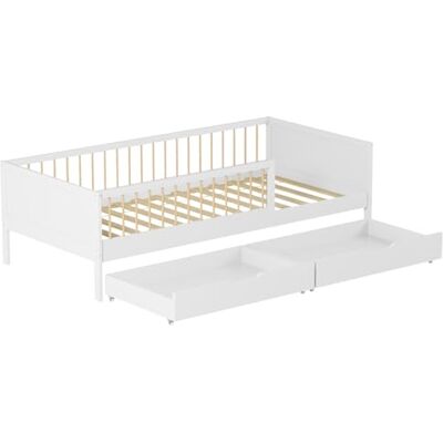 Happy Garden Lit 190x90cm en Bois Blanc Adam, avec sommier à Lattes Structure en Bois, Facile à Monter, barreaux de sécurité et Deux Grands tiroirs de Rangement - Publicité Happy Garden Lit 190x90cm en Bois Blanc Adam, avec sommier à Lattes Structure en Bois, Facile à Monter, barreaux de sécurité et Deux Grands tiroirs de Rangement - Publicité