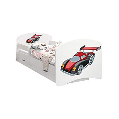 Happy Babies LIT D'ENFANT DOUBLE FACE AVEC TIROIR Design moderne avec bords sécurisés et matelas en mousse antichute 7 cm (Super Bolid, 140x70) - Publicité Happy Babies LIT D'ENFANT DOUBLE FACE AVEC TIROIR Design moderne avec bords sécurisés et matelas en mousse antichute 7 cm (Super Bolid, 140x70) - Publicité