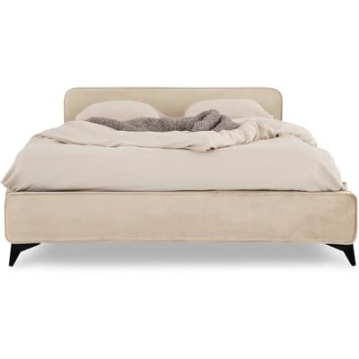 IDIMEX Lit Double Ravello 140x190 cm, Revêtement en Tissu, Lit Style Moderne pour 2 Personnes, Cadre de lit en Bois avec sommier Inclus, Beige - Publicité IDIMEX Lit Double Ravello 140x190 cm, Revêtement en Tissu, Lit Style Moderne pour 2 Personnes, Cadre de lit en Bois avec sommier Inclus, Beige - Publicité