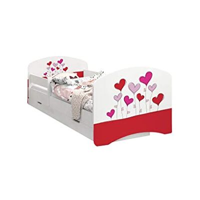 Happy Babies LIT D'ENFANT DOUBLE FACE AVEC TIROIR Design moderne avec bords sécurisés et matelas en mousse antichute 7 cm (Coeur sur des ballons, 160/80) - Publicité Happy Babies LIT D'ENFANT DOUBLE FACE AVEC TIROIR Design moderne avec bords sécurisés et matelas en mousse antichute 7 cm (Coeur sur des ballons, 160/80) - Publicité