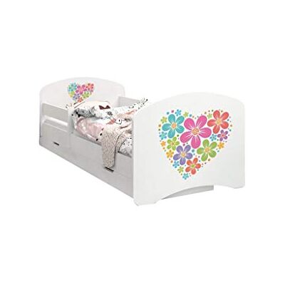 Happy Babies LIT D'ENFANT DOUBLE FACE AVEC TIROIR Design moderne avec bords sécurisés et matelas en mousse antichute 7 cm (Coeur de Fleurs, 160/80) - Publicité Happy Babies LIT D'ENFANT DOUBLE FACE AVEC TIROIR Design moderne avec bords sécurisés et matelas en mousse antichute 7 cm (Coeur de Fleurs, 160/80) - Publicité