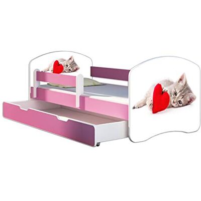 ACMA Lit Enfant 80 x 160 avec Tiroir, Matelas et Sommier à Lattes Lit Junior avec Barrière de Sécurité, Personnalisé Motif 40 Chat avec Coeur Rose, Lit pour Fille dès 3 Ans, Charge Jusqu’à 120 kg - Publicité ACMA Lit Enfant 80 x 160 avec Tiroir, Matelas et Sommier à Lattes Lit Junior avec Barrière de Sécurité, Personnalisé Motif 40 Chat avec Coeur Rose, Lit pour Fille dès 3 Ans, Charge Jusqu’à 120 kg - Publicité