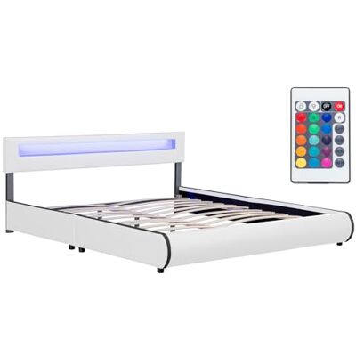 Juskys Lit rembourré Sevilla 180x200 cm avec LED, sommier à Lattes & tête de lit, Similicuir, 16 réglages de Couleur & télécommande, Cadre de lit pour Adulte et ado, 2 Personnes, Blanc - Publicité Juskys Lit rembourré Sevilla 180x200 cm avec LED, sommier à Lattes & tête de lit, Similicuir, 16 réglages de Couleur & télécommande, Cadre de lit pour Adulte et ado, 2 Personnes, Blanc - Publicité