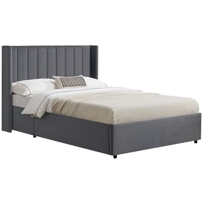 Lit capitonné Juskys Savona 120x200cm avec rangement - Gris foncé - Publicité Lit capitonné Juskys Savona 120x200cm avec rangement - Gris foncé - Publicité