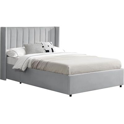 Juskys Lit rembourré Savona 120x200 cm avec Coffre, sommier à Lattes, Housse en Velours, Cadre de lit en Bois, jusqu'à 250 kg, Grande tête de lit, Gris Clair - Publicité Juskys Lit rembourré Savona 120x200 cm avec Coffre, sommier à Lattes, Housse en Velours, Cadre de lit en Bois, jusqu'à 250 kg, Grande tête de lit, Gris Clair - Publicité