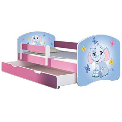 ACMA Lit Enfant 80 x 160 cm avec Tiroir, Matelas et Sommier à Lattes Lit Junior avec Barrière de Sécurité, Personnalisé Motif 26 Petit éléphant Fond Bleu Rose, Lit pour Fille dès 3 Ans - Publicité ACMA Lit Enfant 80 x 160 cm avec Tiroir, Matelas et Sommier à Lattes Lit Junior avec Barrière de Sécurité, Personnalisé Motif 26 Petit éléphant Fond Bleu Rose, Lit pour Fille dès 3 Ans - Publicité