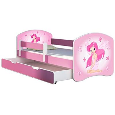 ACMA Lit Enfant 70 x 140 cm avec Tiroir, Matelas et Sommier à Lattes Lit Junior avec Barrière de Sécurité, Personnalisé Motif 07 Fée Rose Rose, Lit pour Fille dès 3 Ans, Charge Jusqu’à 120 kg - Publicité ACMA Lit Enfant 70 x 140 cm avec Tiroir, Matelas et Sommier à Lattes Lit Junior avec Barrière de Sécurité, Personnalisé Motif 07 Fée Rose Rose, Lit pour Fille dès 3 Ans, Charge Jusqu’à 120 kg - Publicité