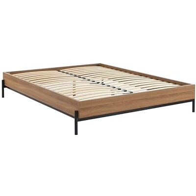 BAÏTA Cadre de lit GEOMA Effet chêne foncé 160x200 sommier Inclus - Publicité BAÏTA Cadre de lit GEOMA Effet chêne foncé 160x200 sommier Inclus - Publicité