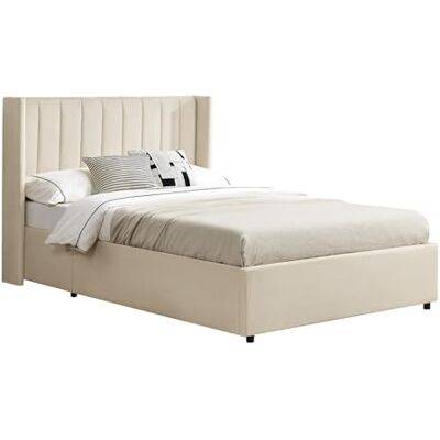 Juskys Lit rembourré Savona 120x200 cm avec Coffre, sommier à Lattes, Housse en Velours, Cadre de lit en Bois, jusqu'à 250 kg, Grande tête de lit, Beige - Publicité Juskys Lit rembourré Savona 120x200 cm avec Coffre, sommier à Lattes, Housse en Velours, Cadre de lit en Bois, jusqu'à 250 kg, Grande tête de lit, Beige - Publicité