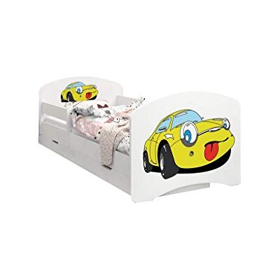 Happy Babies LIT D'ENFANT DOUBLE FACE AVEC TIROIR Design moderne avec bords sécurisés et matelas en mousse antichute 7 cm (Une Petite Voiture Jaune, 160/80) - Publicité Happy Babies LIT D'ENFANT DOUBLE FACE AVEC TIROIR Design moderne avec bords sécurisés et matelas en mousse antichute 7 cm (Une Petite Voiture Jaune, 160/80) - Publicité