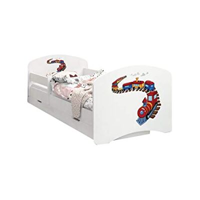 Happy Babies LIT D'ENFANT DOUBLE FACE AVEC TIROIR Design moderne avec bords sécurisés et matelas en mousse antichute 7 cm (Locomotive, 140x70) - Publicité Happy Babies LIT D'ENFANT DOUBLE FACE AVEC TIROIR Design moderne avec bords sécurisés et matelas en mousse antichute 7 cm (Locomotive, 140x70) - Publicité