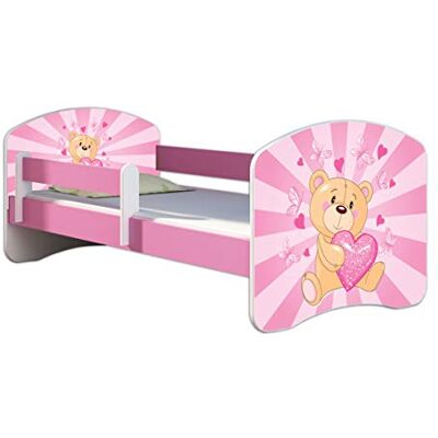 ACMA Lit Enfant 80 x 180 cm avec Matelas et Sommier à Lattes Lit Junior avec Barrière de Sécurité, Personnalisé Motif 10 Nounours cœur Rose Rose, Lit pour Fille dès 3 Ans, Charge Jusqu’à 120 kg - Publicité ACMA Lit Enfant 80 x 180 cm avec Matelas et Sommier à Lattes Lit Junior avec Barrière de Sécurité, Personnalisé Motif 10 Nounours cœur Rose Rose, Lit pour Fille dès 3 Ans, Charge Jusqu’à 120 kg - Publicité