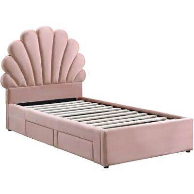 Unique Lit Coquillage 90 x 190 cm avec 2 tiroirs Velours Rose Moana pour Enfant - Publicité Unique Lit Coquillage 90 x 190 cm avec 2 tiroirs Velours Rose Moana pour Enfant - Publicité
