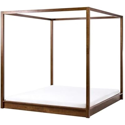 Beliani Lit à Baldaquin Minimaliste en Bois 180 x 200 cm Meuble de Chambre Marron Foncé Herliere - Publicité Beliani Lit à Baldaquin Minimaliste en Bois 180 x 200 cm Meuble de Chambre Marron Foncé Herliere - Publicité
