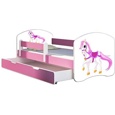 ACMA Lit Enfant 80 x 160 cm avec Tiroir, Matelas et Sommier à Lattes Lit Junior avec Barrière de Sécurité, Personnalisé Motif 43 Petit Cheval Rose, Lit pour Fille dès 3 Ans, Charge Jusqu’à 120 kg - Publicité ACMA Lit Enfant 80 x 160 cm avec Tiroir, Matelas et Sommier à Lattes Lit Junior avec Barrière de Sécurité, Personnalisé Motif 43 Petit Cheval Rose, Lit pour Fille dès 3 Ans, Charge Jusqu’à 120 kg - Publicité