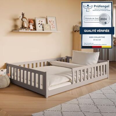Kids Collective Lit de sol Montessori à barreaux, 140 x 200 cm, avec matelas, protection anti-chute, sommier lattes, pour enfant et adolescent, lit simple, cachemire, tailles : 80 x 160 cm, 90 x 200 cm, 120 x 200 cm - Publicité Kids Collective Lit de sol Montessori à barreaux, 140 x 200 cm, avec matelas, protection anti-chute, sommier lattes, pour enfant et adolescent, lit simple, cachemire, tailles : 80 x 160 cm, 90 x 200 cm, 120 x 200 cm - Publicité