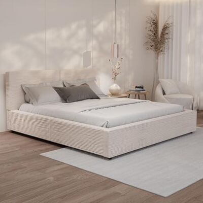 Juskys lit capitonné Salerno 180 x 200 cm – Velours côtelé Beige, lit Moderne avec tête & Pied, Cadre en Bois & métal, sommier à Lattes, capacité 500 kg - Publicité Juskys lit capitonné Salerno 180 x 200 cm – Velours côtelé Beige, lit Moderne avec tête & Pied, Cadre en Bois & métal, sommier à Lattes, capacité 500 kg - Publicité