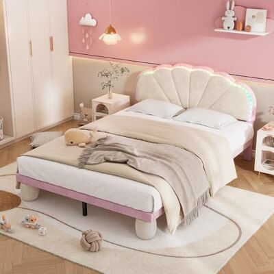 BTM Lit Enfant 140x190 cm, avec Tête de Lit en Forme de Ondulée et Bande LED, Cadre Lit Double Rembourré avec Sommier à Lattes, pour Adolescent, sans Matela - Publicité BTM Lit Enfant 140x190 cm, avec Tête de Lit en Forme de Ondulée et Bande LED, Cadre Lit Double Rembourré avec Sommier à Lattes, pour Adolescent, sans Matela - Publicité
