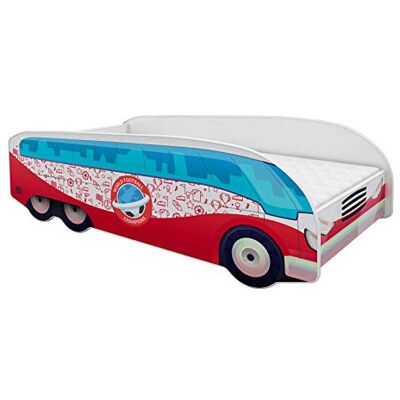 ACMA Lit junior pour enfant, camion, 160 x 80 cm, avec matelas et sommier à lattes, lit de jeu avec protection anti-chute, design 11 bus - Publicité ACMA Lit junior pour enfant, camion, 160 x 80 cm, avec matelas et sommier à lattes, lit de jeu avec protection anti-chute, design 11 bus - Publicité