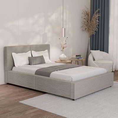 Juskys lit capitonné Salerno 140 x 200 cm – Velours côtelé Taupe, lit Moderne avec tête & Pied, Cadre en Bois & métal, sommier à Lattes, capacité 500 kg - Publicité Juskys lit capitonné Salerno 140 x 200 cm – Velours côtelé Taupe, lit Moderne avec tête & Pied, Cadre en Bois & métal, sommier à Lattes, capacité 500 kg - Publicité