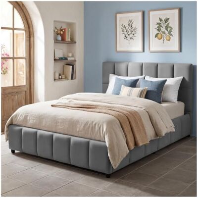 tectake ® Ensemble Lit capitonné 120 x 200 cm, Cadre de Lit rembourré avec Motif matelassé, Sommier à Lattes, Structure Solide Bois & Acier, Montage Facile, Max. 250 kg Aspect Velours Gris Foncé - Publicité tectake ® Ensemble Lit capitonné 120 x 200 cm, Cadre de Lit rembourré avec Motif matelassé, Sommier à Lattes, Structure Solide Bois & Acier, Montage Facile, Max. 250 kg Aspect Velours Gris Foncé - Publicité
