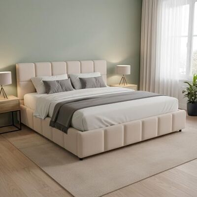 Juskys lit capitonné Florenz 180 x 200 cm – en Tissu bouclé, lit Moderne avec tête & Pied, Cadre en Bois & métal, sommier à Lattes, capacité 500 kg – Beige - Publicité Juskys lit capitonné Florenz 180 x 200 cm – en Tissu bouclé, lit Moderne avec tête & Pied, Cadre en Bois & métal, sommier à Lattes, capacité 500 kg – Beige - Publicité