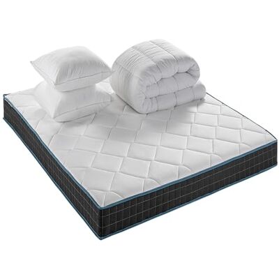 BLUE MOON Pack ATM Matelas Premium Atmosphere 160x200cm + 1 Couette + 2 Oreillers. 7 Zones de Confort, Epaisseur 19 cm. Ressorts ensachés. Fabriqué en Belgique. Matelas Garantie 10 Ans - Publicité BLUE MOON Pack ATM Matelas Premium Atmosphere 160x200cm + 1 Couette + 2 Oreillers. 7 Zones de Confort, Epaisseur 19 cm. Ressorts ensachés. Fabriqué en Belgique. Matelas Garantie 10 Ans - Publicité