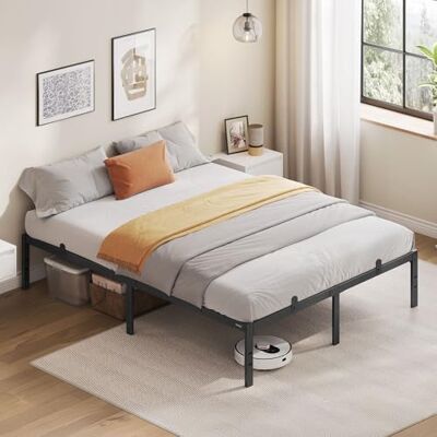 VASAGLE Lit 140 x 190 avec sommier, Cadre de lit Double en métal, 9 Pieds Robustes supporte 450 kg, Espace de Rangement, Montage Facile, Noir d'encre RMB133B01 - Publicité VASAGLE Lit 140 x 190 avec sommier, Cadre de lit Double en métal, 9 Pieds Robustes supporte 450 kg, Espace de Rangement, Montage Facile, Noir d'encre RMB133B01 - Publicité