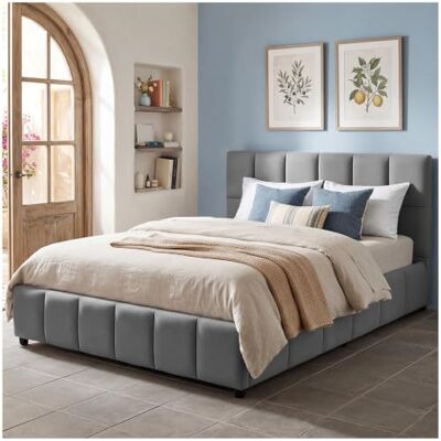 tectake ® Ensemble Lit capitonné 180 x 200 cm, Cadre de Lit rembourré avec Motif matelassé, Sommier à Lattes, Structure Solide Bois & Acier, Montage Facile, Max. 250 kg Aspect Velours Gris Foncé - Publicité tectake ® Ensemble Lit capitonné 180 x 200 cm, Cadre de Lit rembourré avec Motif matelassé, Sommier à Lattes, Structure Solide Bois & Acier, Montage Facile, Max. 250 kg Aspect Velours Gris Foncé - Publicité